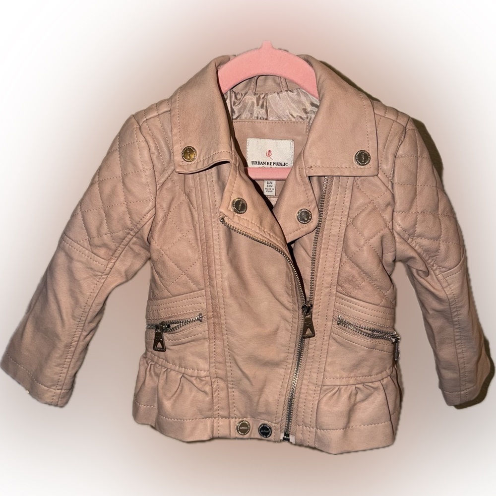 Urban Republic Toddler Girl’s Light Blush Pink Quilted Moto Zip Up Collar Jacket